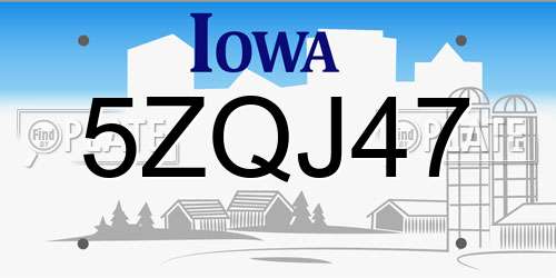 5ZQJ47 Iowa License Plate
