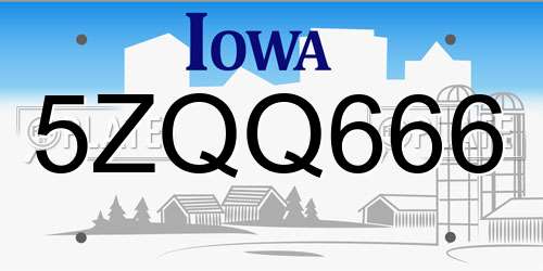 5ZQQ666 Iowa License Plate
