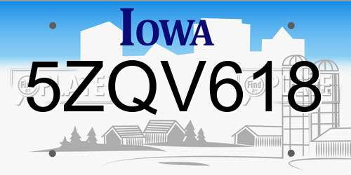 5ZQV618 Iowa License Plate