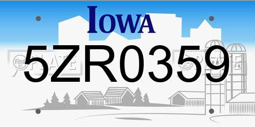 5ZR0359 Iowa License Plate
