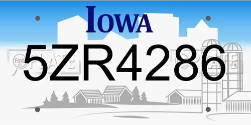 5ZR4286 Iowa License Plate