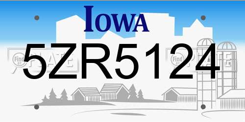5ZR5124 Iowa License Plate
