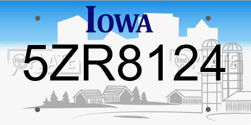 5ZR8124 Iowa License Plate