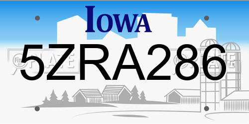 5ZRA286 Iowa License Plate