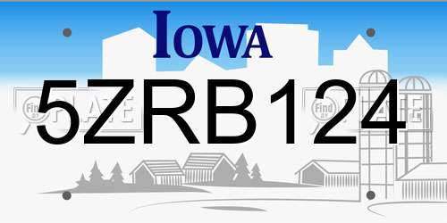 5ZRB124 Iowa License Plate