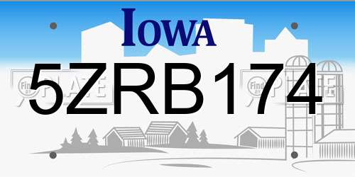 5ZRB174 Iowa License Plate