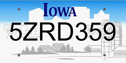 5ZRD359 Iowa License Plate