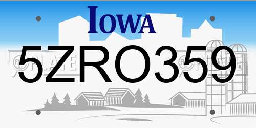 5ZRO359 Iowa License Plate