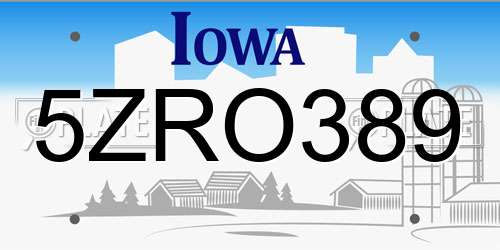 5ZRO389 Iowa License Plate