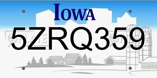 5ZRQ359 Iowa License Plate