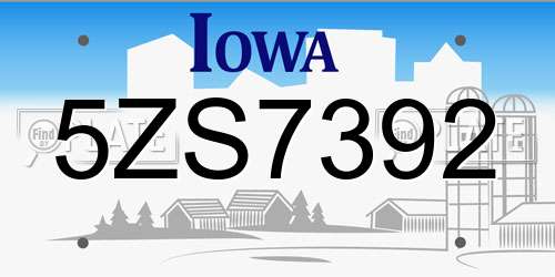 5ZS7392 Iowa License Plate