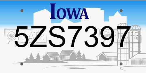 5ZS7397 Iowa License Plate