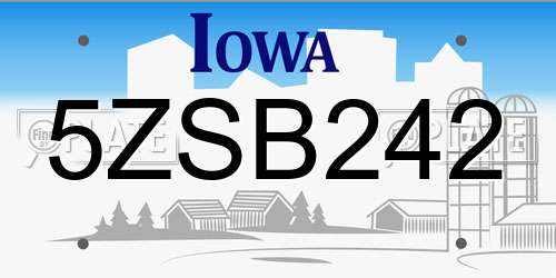 5ZSB242 Iowa License Plate