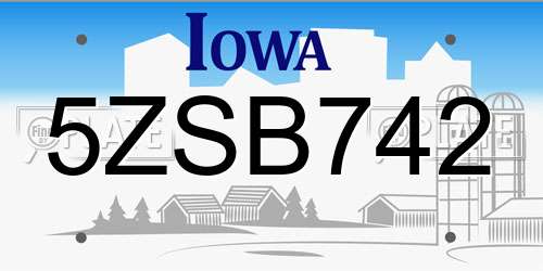 5ZSB742 Iowa License Plate