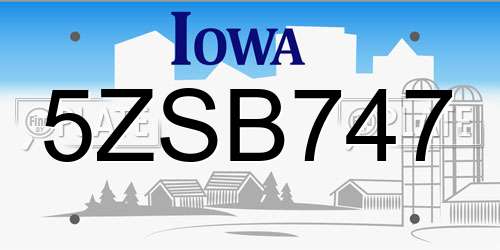 5ZSB747 Iowa License Plate
