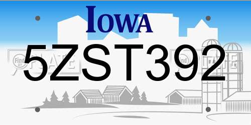 5ZST392 Iowa License Plate