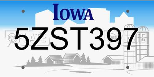 5ZST397 Iowa License Plate