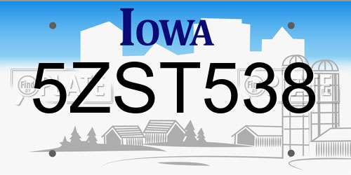 5ZST538 Iowa License Plate