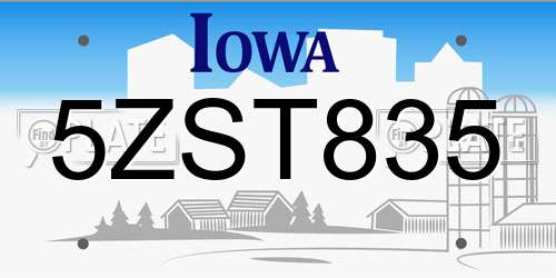 5ZST835 Iowa License Plate