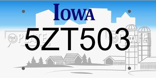 5ZT503 Iowa License Plate