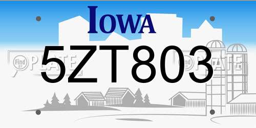 5ZT803 Iowa License Plate