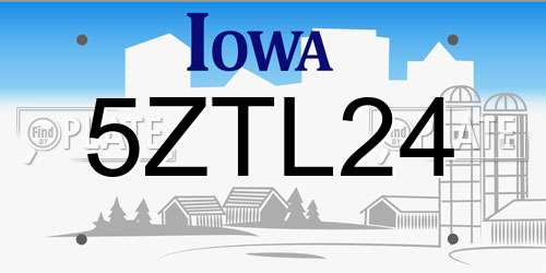 5ZTL24 Iowa License Plate