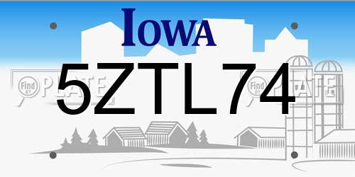 5ZTL74 Iowa License Plate