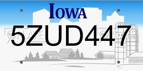 5ZUD447 Iowa License Plate