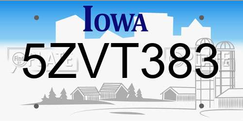 5ZVT383 Iowa License Plate