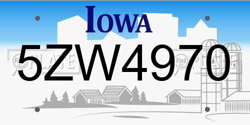 5ZW4970 Iowa License Plate