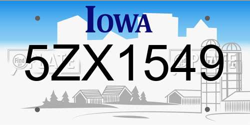 5ZX1549 Iowa License Plate