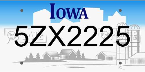 5ZX2225 Iowa License Plate