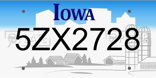 5ZX2728 Iowa License Plate