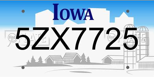 5ZX7725 Iowa License Plate