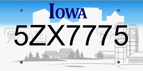 5ZX7775 Iowa License Plate