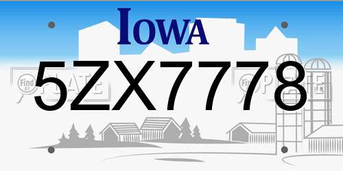 5ZX7778 Iowa License Plate