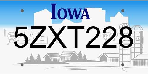 5ZXT228 Iowa License Plate