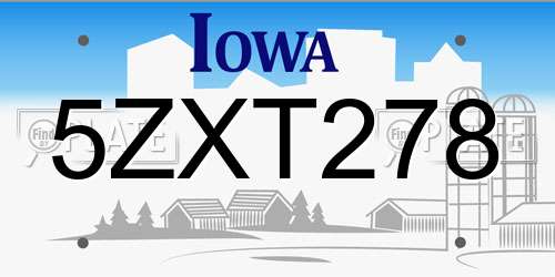 5ZXT278 Iowa License Plate