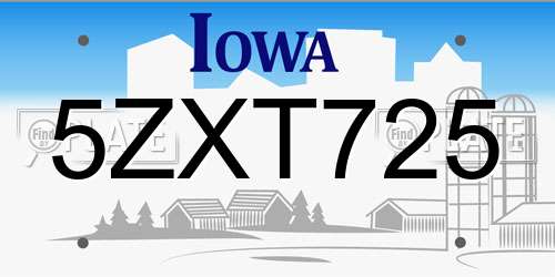 5ZXT725 Iowa License Plate