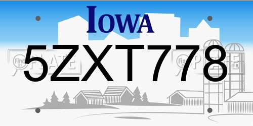 5ZXT778 Iowa License Plate