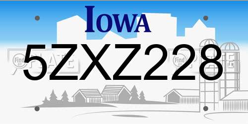 5ZXZ228 Iowa License Plate