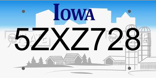 5ZXZ728 Iowa License Plate