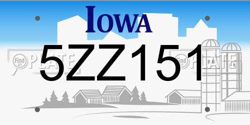 5ZZ151 Iowa License Plate