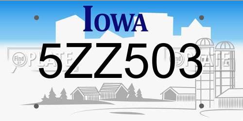 5ZZ503 Iowa License Plate