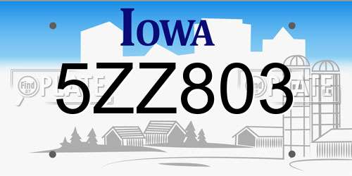 5ZZ803 Iowa License Plate