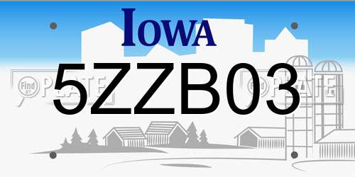 5ZZB03 Iowa License Plate