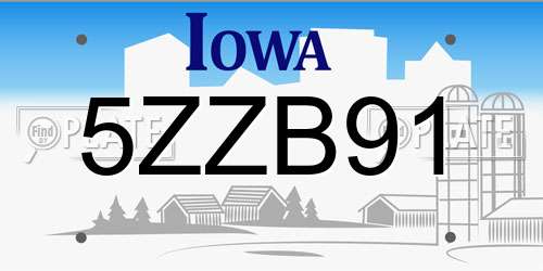 5ZZB91 Iowa License Plate