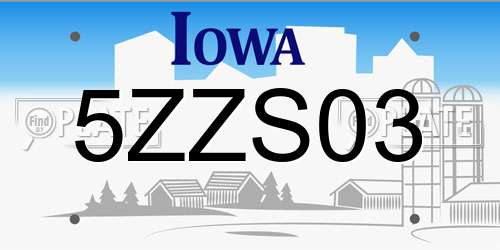 5ZZS03 Iowa License Plate