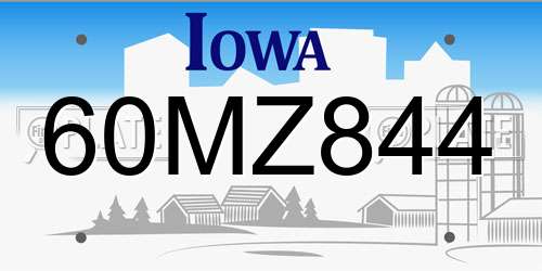 60MZ844 Iowa License Plate