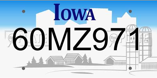 60MZ971 Iowa License Plate
